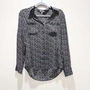 Express Black & White Printed Button-Down Shirt Portofino Blouse Work Wear M